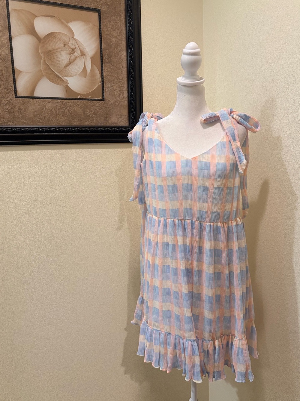 Meet Me In Santorini Pastel Pink & Blue Tie-Shoulder Mini Dress size M NWT